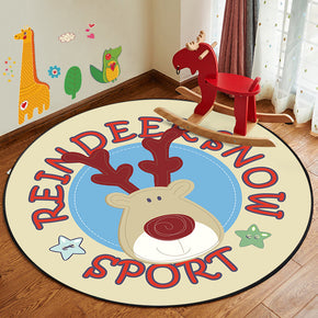 Elk Patterned Modern Animals Round Area Rugs Anti-slip Carpets for Bedroom Living Room Kids Room