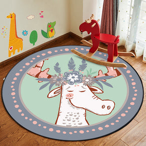 Patterned Modern Cute Animals Round Area Rugs Anti-slip Carpets for Bedroom Living Room Kids Room