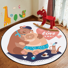 Love Bear Patterned Modern Cute Animals Round Area Rugs Anti-slip Carpets for Bedroom Living Room Kids Room