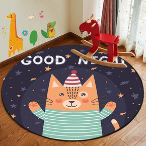 Orange Cat Patterned Modern Cute Animals Round Area Rugs Anti-slip Carpets for Bedroom Living Room Kids Room