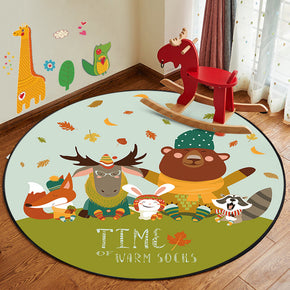 Cute Animals Patterned Modern Round Area Rugs Anti-slip Carpets for Bedroom Living Room Kids Room