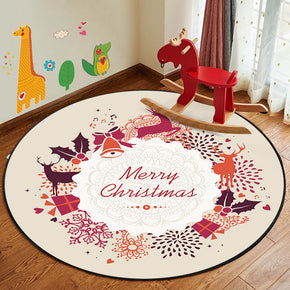 Red  Merry Christmas  Patterned Modern Round Area Rugs Anti-slip Carpets for Bedroom Living Room Kids Room