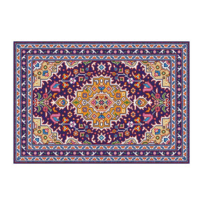 Purple Yellow Retro Floral Traditional Polyester Vintage Area Rugs Floor Mat for Living Room Hall Office Bedroom