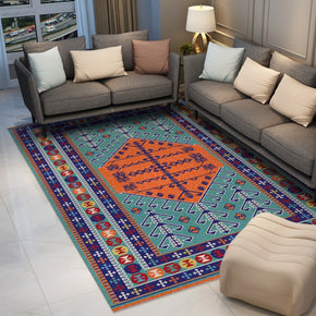 Blue Orange Retro Traditional Polyester Vintage Area Rugs Floor Mat for Living Room Hall Office Bedroom