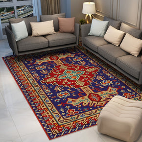 Retro Floral Traditional Blue Red Polyester Vintage Area Rugs Floor Mat for Living Room Hall Office Bedroom