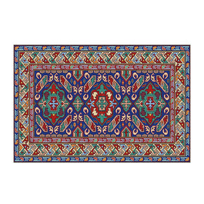 Blue Retro Floral Traditional Vintage Polyester Area Rugs Floor Mat for Living Room Hall Office Bedroom