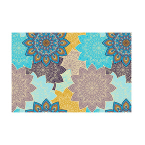 Blue Green Floral Vintage Traditional Area Rugs Polyester Floor Mat for Office Hall Living Room Bedroom