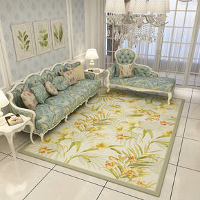 Leaves and Flowers Classic Pastoral 3D Pattern Rug Floor Mat for Bedroom Sofa Hall Living Room Office
