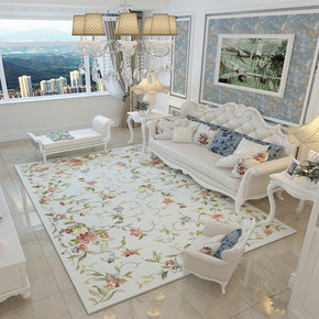 Light Blue Leaves and Flowers Classic Pastoral 3D Pattern Rug Floor Mat for Bedroom Sofa Hall Living Room Office