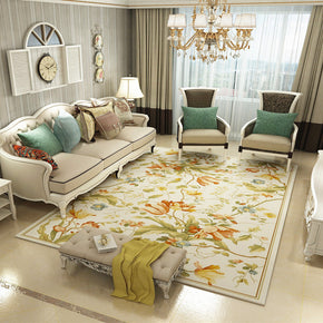 Pastoral Leaves and Flowers Yellow Classic 3D Pattern Rug Floor Mat for Bedroom Sofa Hall Living Room Office