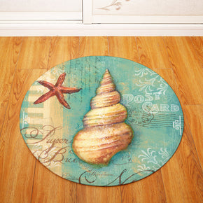01 Conch Green Aquatic Creatures Patterned Modern Round Area Rugs Anti-slip Carpets for Bedroom Living Room Kids Room