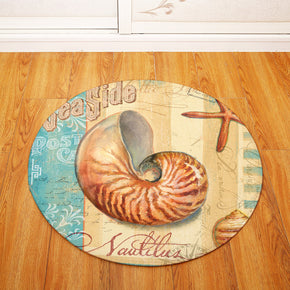 Aquatic Creatures Conch Patterned Modern Round Area Rugs Anti-slip Carpets for Bedroom Living Room Kids Room