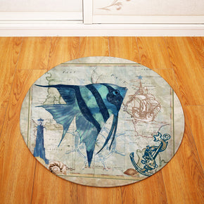 Fish Aquatic Creatures Patterned Modern Round Area Rugs Anti-slip Carpets for Bedroom Living Room Kids Room
