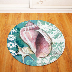 Modern Green Conch Aquatic Creatures Patterned Round Area Rugs Anti-slip Carpets for Bedroom Living Room Kids Room
