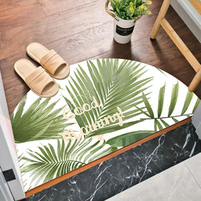 Tropical Plants Pattern Semicircular Irregular Shape Door Mat for Entryway Bathroom Kids Room