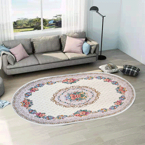Oval Pink White Printed Modern Geometric Rug for Living Room Bedroom Kitchen