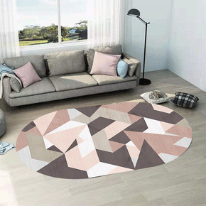 Oval Color Geometric Pattern Modern Geometric Rug for Living Room Bedroom Kitchen