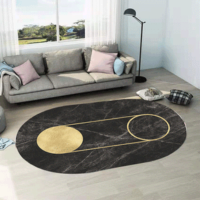 Double Circle Pattern Black Oval Modern Geometric Rug for Living Room Bedroom Kitchen