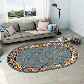 Grey Brown Printed Pattern Oval Modern Geometric Rug for Living Room Bedroom Kitchen