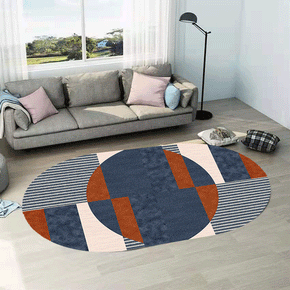 Blue Irregular Geometric Pattern Oval Modern Geometric Rug for Living Room Bedroom Kitchen