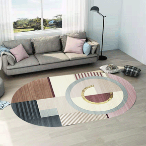 Multicolor Irregular Geometric Pattern Oval Modern Geometric Rug for Living Room Bedroom Kitchen