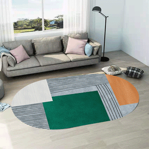 Gray Green Irregular Geometric Pattern Oval Modern Geometric Rug for Living Room Bedroom Kitchen