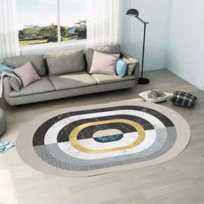 Multicolor Ring Pattern Oval Modern Geometric Rug for Living Room Bedroom Kitchen