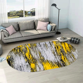 Grey Yellow Abstract Pattern Oval Modern Geometric Rug for Living Room Bedroom Kitchen