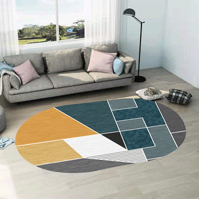 Multi-colour Irregular Splicing Graphics Pattern Oval Modern Geometric Rug for Living Room Bedroom Kitchen