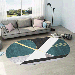 Beautiful Multi-colour Irregular Splicing Graphics Pattern Oval Modern Geometric Rug for Living Room Bedroom Kitchen