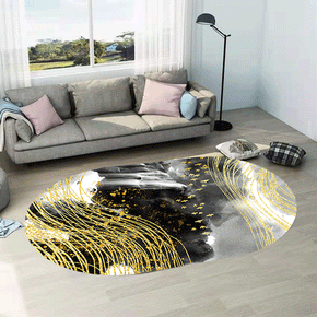 Abstract Yellow Lines Pattern Oval Modern Geometric Rug for Living Room Bedroom Kitchen