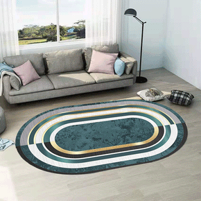 Green Ring Pattern Oval Modern Geometric Rug for Living Room Bedroom Kitchen