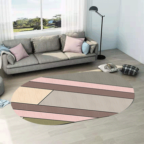 Pink Grey Stitching Pattern Oval Modern Geometric Rug for Living Room Bedroom Kitchen