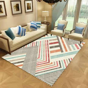 Red Blue Striped Geometric Modern Simple Rugs Patterned Polyester Carpets for Hall Dining Room Bedroom Living Room Office