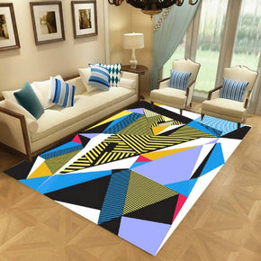 Blue Modern Moroccan Simple Rugs Patterned Polyester Carpets for Hall Dining Room Bedroom Living Room Office