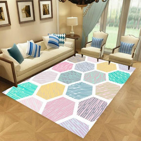 Pink Hexagon Modern Moroccan Simple Rugs Patterned Polyester Carpets for Hall Dining Room Bedroom Living Room Office
