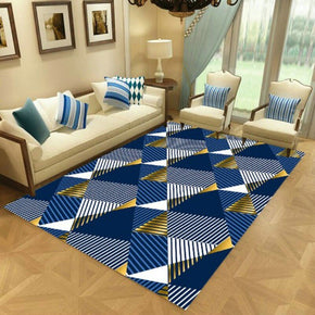 Blue Moroccan Simple Modern Rugs Patterned Polyester Carpets for Hall Dining Room Bedroom Living Room Office