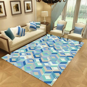 Light Blue Moroccan Striped Simple Modern Rugs Patterned Polyester Carpets for Hall Dining Room Bedroom Living Room Office