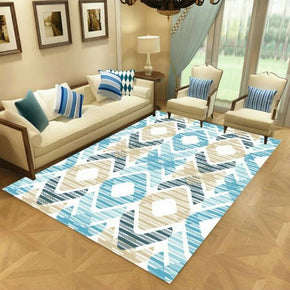 Blue Yellow Grey Moroccan Striped Simple Modern Rugs Patterned Polyester Carpets for Hall Dining Room Bedroom Living Room Office
