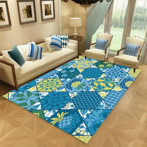 Blue Floral Geometric Striped Simple Modern Moroccan Rugs Polyester Carpets Patterned for Hall Dining Room Bedroom Living Room Office