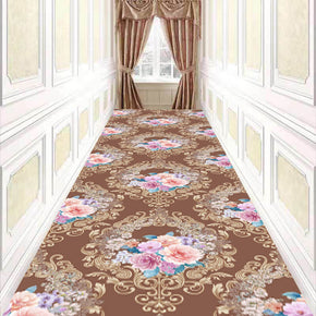 Brown Floral Corridor Aisle Household Carpets Modern Polyester Patterned Simple Rugs for Hall Dining Room Bedroom Living Room Office