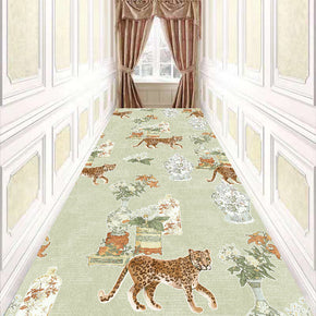 Green Floral Corridor Aisle Household Carpets Modern Polyester Patterned Simple Rugs for Hall Dining Room Bedroom Living Room Office