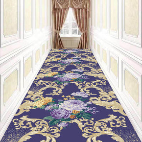 Purple Floral Corridor Aisle Household Carpets Modern Polyester Patterned Simple Rugs for Hall Dining Room Bedroom Living Room Office