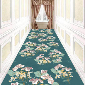 Green Floral Corridor Aisle Household Carpets Modern Polyester Patterned Simple Rugs for Hall Dining Room Bedroom Living Room Office