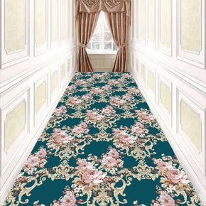 Modern Green Floral Corridor Aisle Household Carpets Polyester Patterned Simple Rugs for Hall Dining Room Bedroom Living Room Office