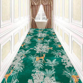 Modern Green Floral Corridor Aisle Household Polyester Patterned Carpets Simple Rugs for Hall Dining Room Bedroom Living Room Office