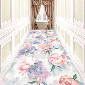 Pink Floral Modern Corridor Aisle Household Polyester Patterned Carpets Simple Rugs for Hall Dining Room Bedroom Living Room Office