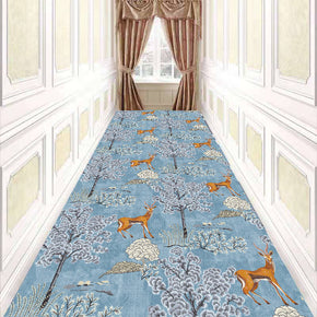 Modern Light Blue Plant Animal Corridor Aisle Household Polyester Patterned Carpets Simple Rugs for Hall Dining Room Bedroom Living Room Office