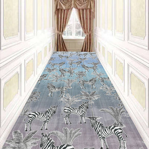 Modern Light Blue Zebra Corridor Aisle Household Polyester Patterned Carpets Simple Rugs for Hall Dining Room Bedroom Living Room Office