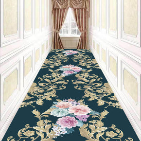 Modern Blue Pink Floral Corridor Aisle Household Polyester Patterned Carpets Simple Rugs for Hall Dining Room Bedroom Living Room Office